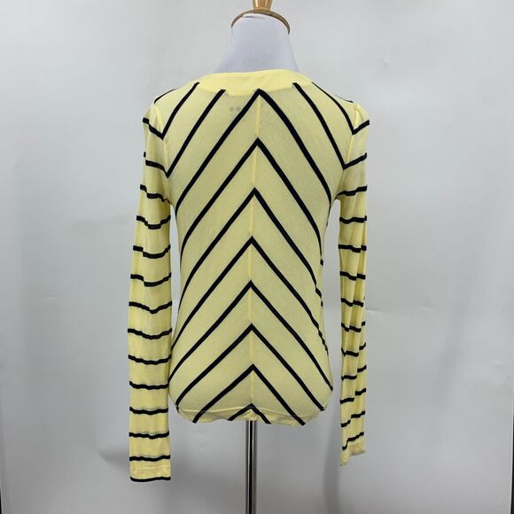 Three Dots Button Up Top Womens XS Extra Small Bloomingdales Yellow Navy Striped - Picture 5 of 10